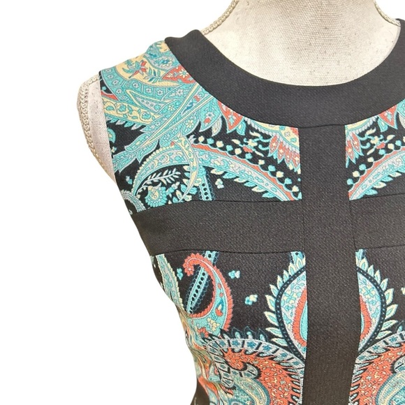 BCBGMaxAzria Tahiti Black, Blue, pink lined sleeveless Paisley sheath Dress sz 2 - Picture 5 of 10